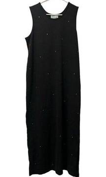 Quacker Factory Black Sleeveless Rhinestone Accents Dress Size Large Maxi Travel