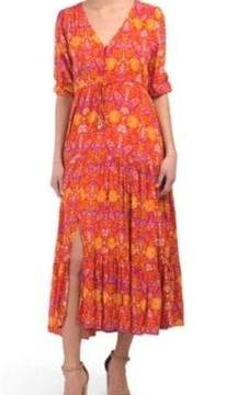 Abel The Label Floral Peasant Dress Vneck Empire Waist Boho Midi M