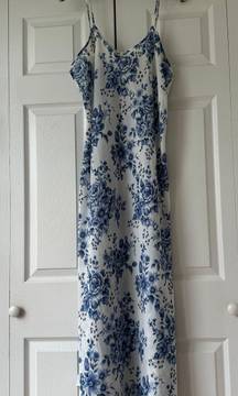 Vintage Blue & White Floral Victorias Secret Gold Label Slip Dress