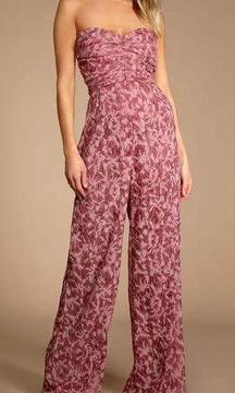 Lulu’s NWOT Lasting Love Mauve Ruched Strapless Wide Leg Jumpsuit S