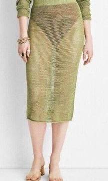 FUTURE COLLECTIVE  × Alani Noelle Crochet Midi Green Metallic Skirt Size M