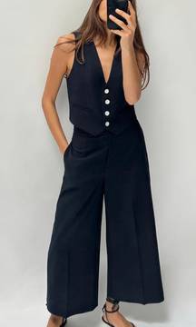 High Rise Wide Leg Black Trouser Pants