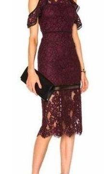 Alexis Midi Lace Overlay Cut Out Dress Burgundy Purple Size M