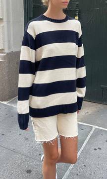 Navy and White Striped Knit Sweater