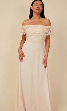 Little Mistress Bridesmaid Alexia Nude Lace Bardot Maxi Dress NWT Size 6