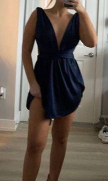 Satin Navy Blue Tie Dress