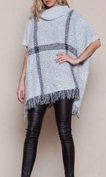 PPLA gray boho Rowan fringe cowlneck poncho oversized relaxed S/M