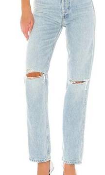 Re/Done Originals High Rise Loose Denim Straight Jeans Bleach Destroyed Women 26