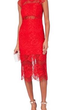 Red Floral Lace Crochet Midi Dress