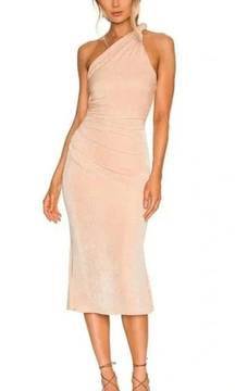 / Revolve Dune Twisted One Shoulder Midi Dress in Rose