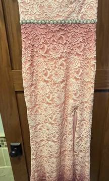 Pink Floral Sparkly Strapless Dress