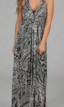 Oleg Cassini Black Paisley Printed Long Dress