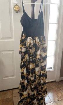 Women's Black and Gold Maxi Dress Size S