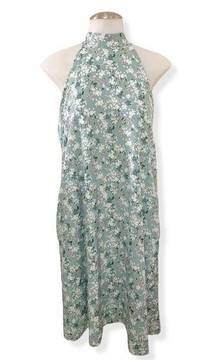 Gilli Green Sage White Daisy Floral Halter Swing Dress Small