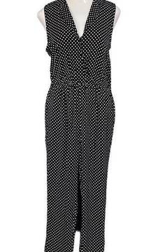 Popsugar Large Jumpsuit Polka Dot Sleeveless V-Neck Pocket Collar Elastic Waist