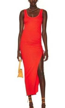 The Range Alloy Rib Cinched Bodycon Midi Dress Fuego Red Orange Womens Medium
