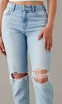 American Eagle Women's Strigid Curvy Ripped Mom Jeans Size 14 High Rise Distress