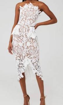 Optics Floral Lace Peplum Dress — white & nude