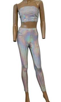 holographic shiny mermaid legging tube top set P3 4313