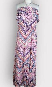 Socialite Printed Tiered Halter Maxi Dress | Large | Boho Chic Elegance