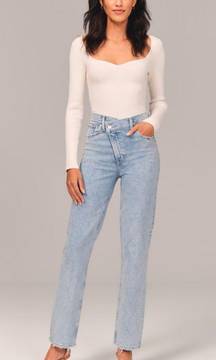 90s High Rise Jeans With Cross Cross Waist Band Medium Wash