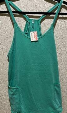 NWT Free People Hot Shot Mini Dress Green Sheen Size XS Shorts Under