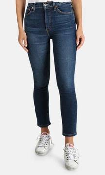 RE/DONE COMFORT STRETCH HIGH RISE CROP JEAN IN MIDNIGHT BLUE