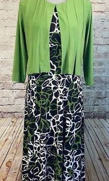 Danny and Nicole Womens Dress & Blazer 2 Piece Floral Stretch Green Black Medium