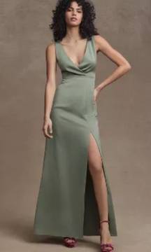 Piper V-neck Side-slit satin gown