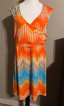 Orange/Blue Boho Sleeveless Stretchy Dress Sz XL