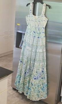 💕ROCOCO SAND💕 Elan Maxi Dress ~ Green Blue Floral Print 100% Cotton  Small NWT