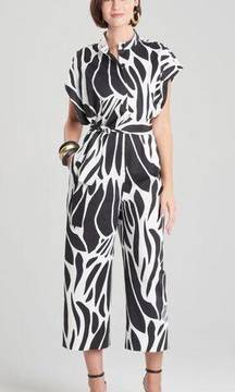 Natori Nagashi Cropped Jumpsuit Abstract Butterfly Black White Womens Medium