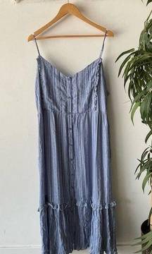 Davi & Dani Dress Womens 3XL Blue Striped Maxi Summer Boho Button Down Coastal