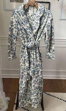 Vintage 90s Victorias Secret Country Delft Floral Scroll Fleece Robe XS S