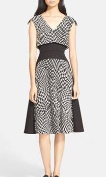 Black White Malak Houndstooth Jacquard MIDI Dress