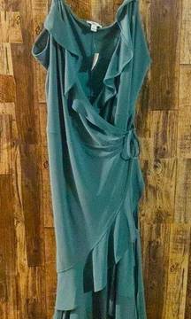 NWT BARIII Plus Size Ruffled Sleeveless Wrap Midi Dress, green size 3X