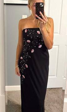 ONYX Nite Black Floral Strapless Prom Dress