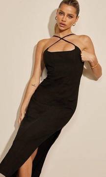 Runaway The Label Aston Midi Dress Size Small Black w/ Side Slit NWT