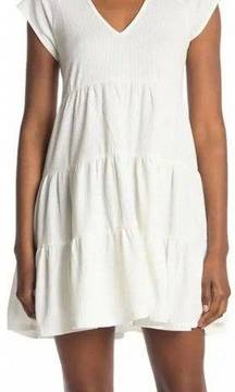 Elodie White Ribbed Tiered Mini Dress Size