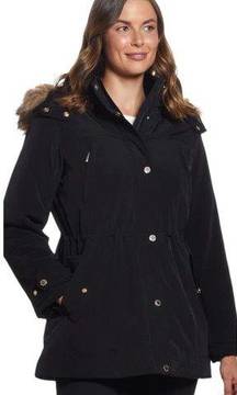 NWT Gallery Faux Fur Trim Hoodie Soccer Mom Polyfill Jacket Coat Black S