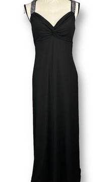 Onyx Nite Long Black Y Back Maxi Dress Sleeveless Stud Embellished Straps Size 8