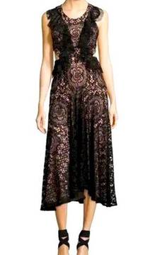 NWT Alexis Aldridge Lace Midi Dress in Black Size L $594