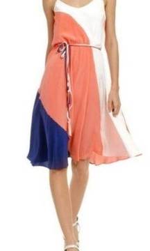 Yumi Kim Womens Leon Tricolor Colorblock Silk Midi Dress With Tie Belt Size XS