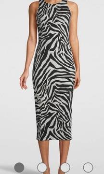 WHBM Zebra Print Jersey Knit Midi Dress w/ Lace Up Small