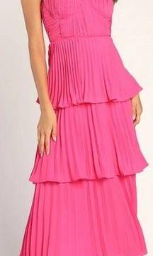 NWOT  Cascading Crush Hot Pink Tiered Bustier Midi Dress