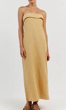 Tan Kai Lemon Strapless Midi Dress Linen Blend‎ Size 12 NWT