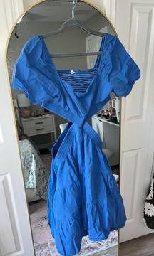 Anrabess Blue Criss Cross Cut Out Dress