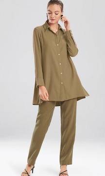 Natori Green Sanded Twill Long Sleeve Button Front Tunic Size S