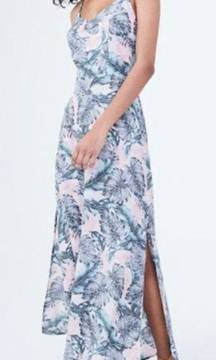 Pink Floral Leaf Print Maxi Dress!