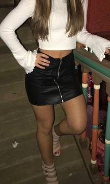 Black Leather Zip Up Skirt